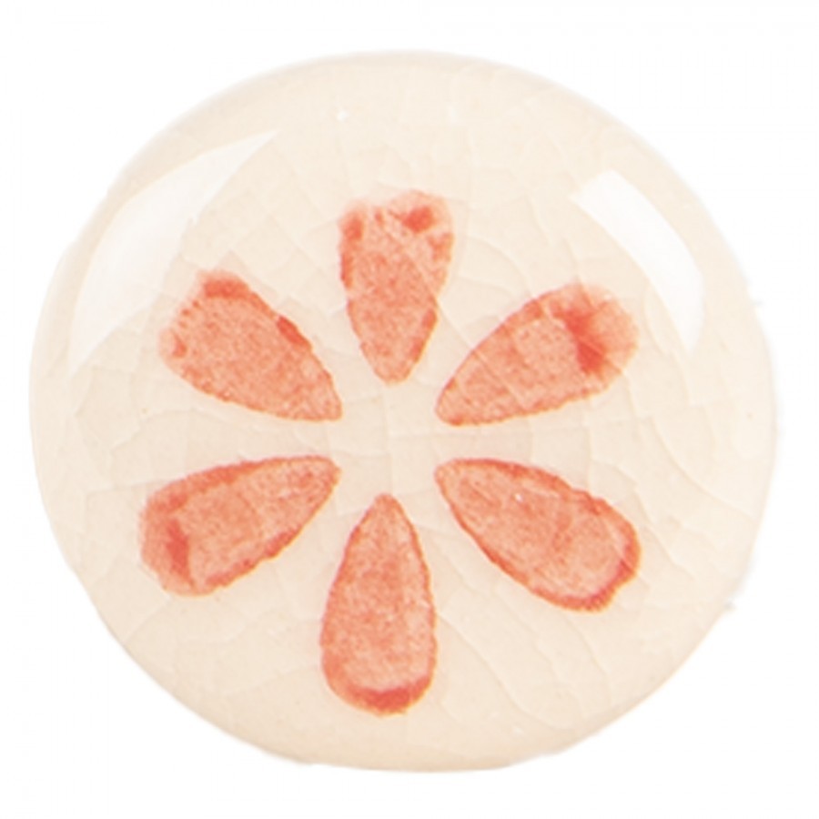 Béžová keramická knopka s oranž květem - Ø 3*3 cm / S3 cm