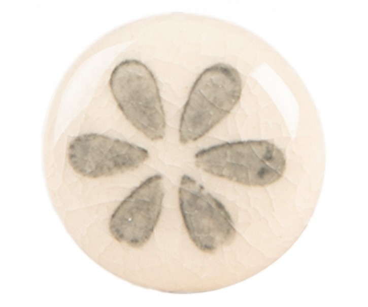 Béžová keramická knopka se šedým květem - Ø 3*3 cm / S3 cm Clayre & Eef