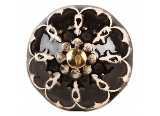 Černá keramická knopka s ornamenty - Ø 4*3 cm / S3 cm