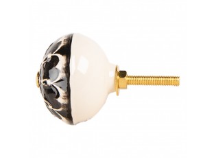 Černá keramická knopka s ornamenty - Ø 4*3 cm / S3 cm