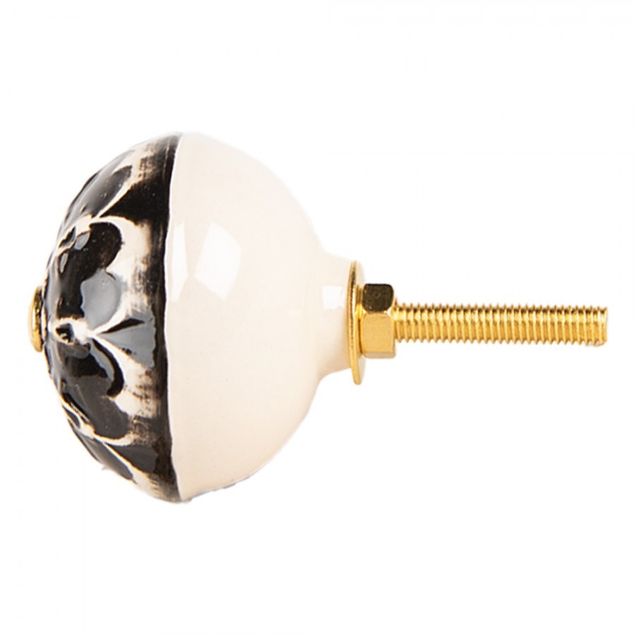 Černá keramická knopka s ornamenty - Ø 4*3 cm / S3 cm