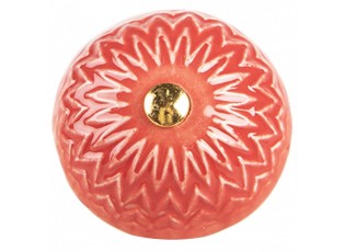 Červená keramická knopka s ornamenty - Ø 4*3 cm / S3 cm