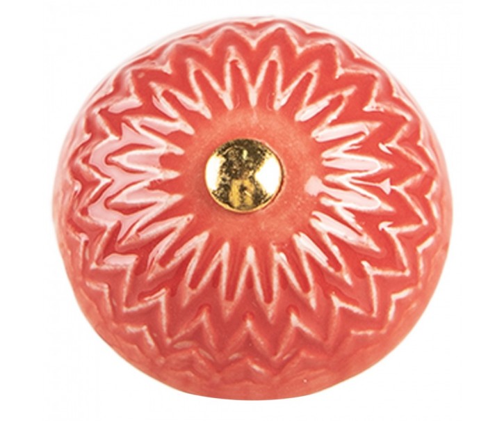 Červená keramická knopka s ornamenty - Ø 4*3 cm / S3 cm Clayre & Eef