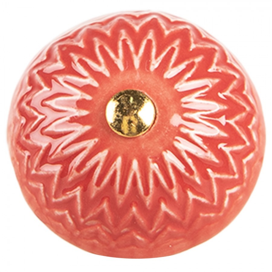 Červená keramická knopka s ornamenty - Ø 4*3 cm / S3 cm