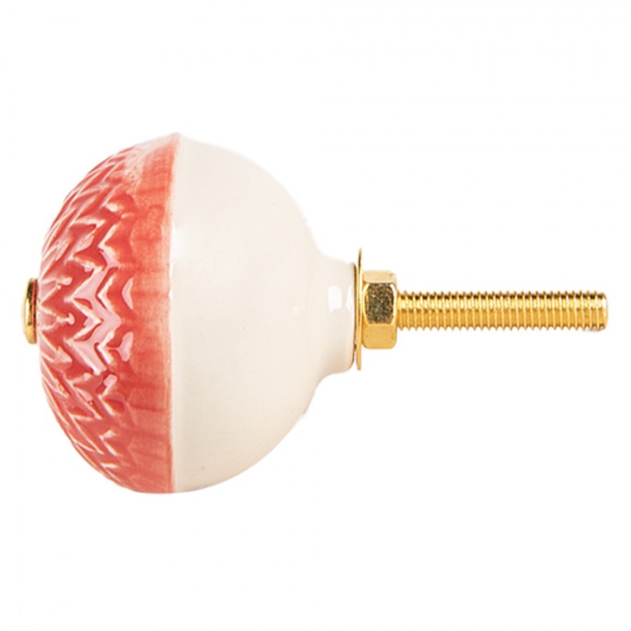 Červená keramická knopka s ornamenty - Ø 4*3 cm / S3 cm