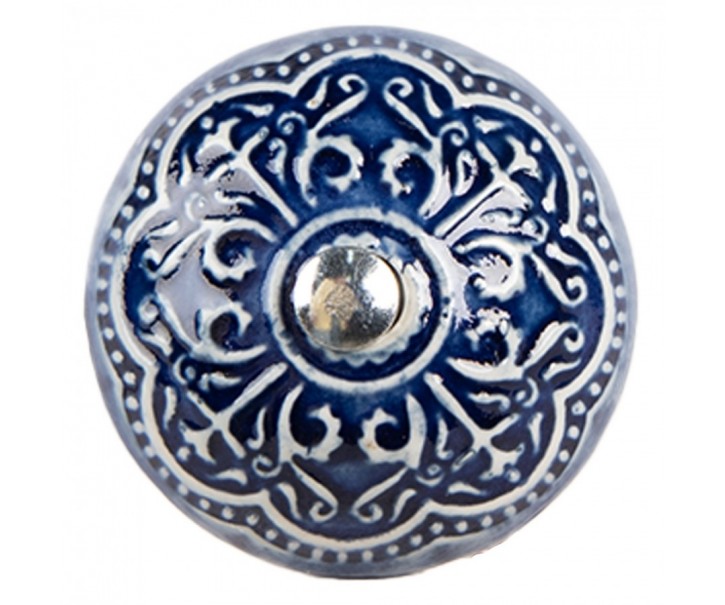 Modrá keramická knopka s ornamenty - Ø 4*3 cm / S3 cm Clayre & Eef