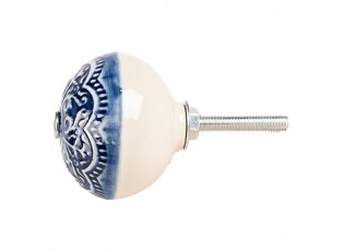 Modrá keramická knopka s ornamenty - Ø 4*3 cm / S3 cm