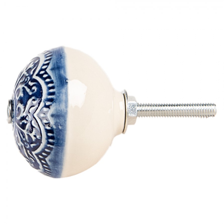 Modrá keramická knopka s ornamenty - Ø 4*3 cm / S3 cm