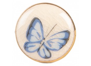 Béžová keramická knopka s motýlkem Butterfly - Ø 3*3 cm / S3 cm