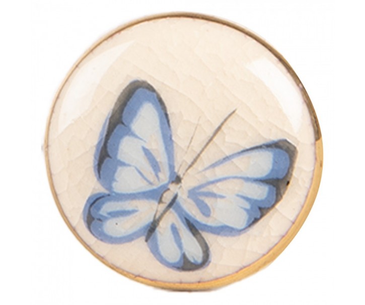 Béžová keramická knopka s motýlkem Butterfly - Ø 3*3 cm / S3 cm Clayre & Eef