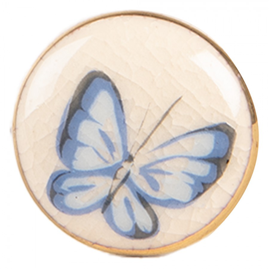Béžová keramická knopka s motýlkem Butterfly - Ø 3*3 cm / S3 cm
