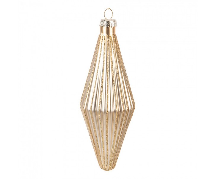Zlatá skleněná špičatá ozdoba baňka s vroubky - Ø 5*15 cm Clayre & Eef