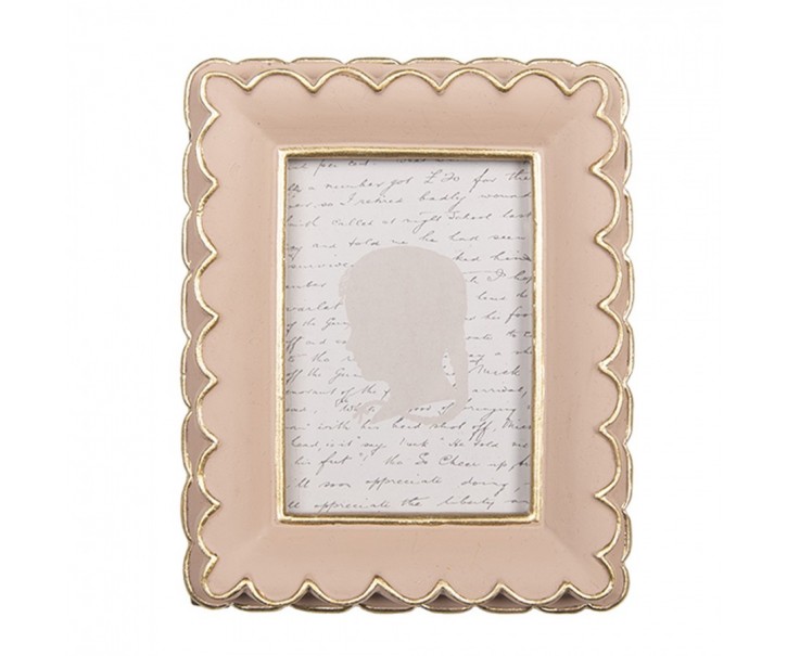 Růžový fotorámeček se zlatými vlnkami - 10*2*13 cm / 6*9 cm Clayre & Eef