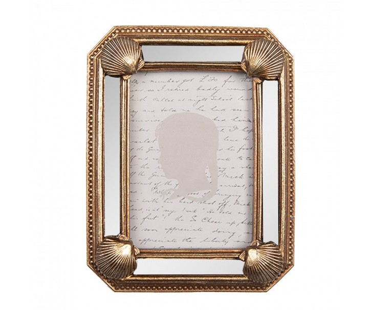 Zlatý fotorámeček s mušličkami a zrcátky - 9*2*12 cm / 6*9 cm Clayre & Eef