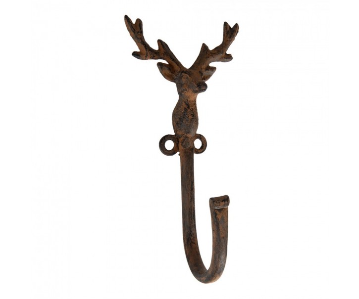 Hnědý antik nástěnný háček Jelen - 8*6*16 cm Clayre & Eef