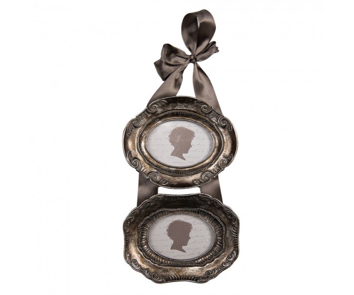 Stříbrný antik 2ks fotorámeček na zavěšení - 14*3*27 cm / 9*7 cm Clayre & Eef