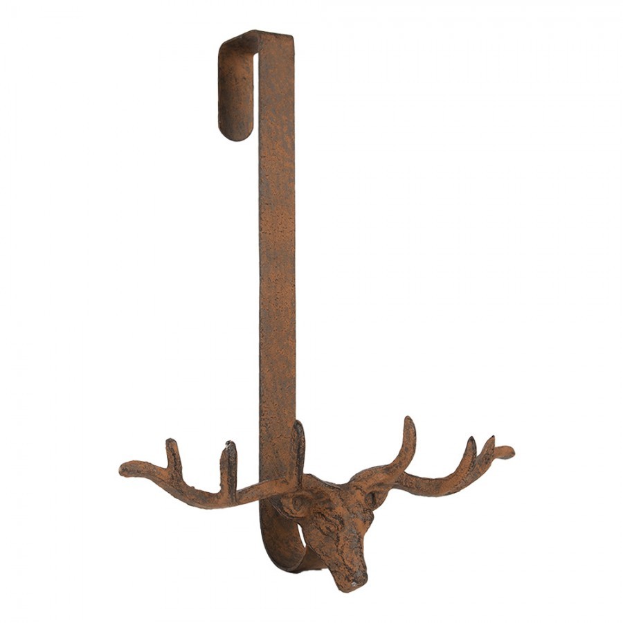 Levně Hnědý antik háček na dveře na věnec Jelen - 28*11*37 cm 6Y5946