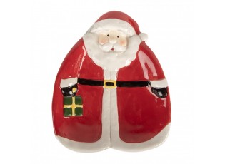 Červený dezertní keramický talířek Santa Claus - 20*16*4 cm