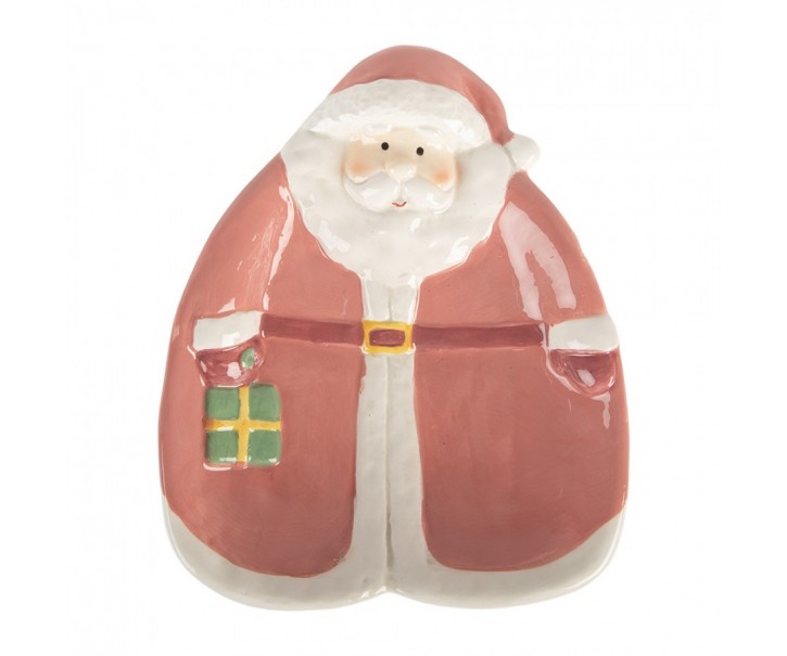 Růžový dezertní keramický talířek Santa Claus - 20*16*4 cm Clayre & Eef