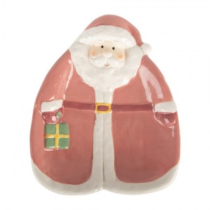 Růžový dezertní keramický talířek Santa Claus - 20*16*4 cm
