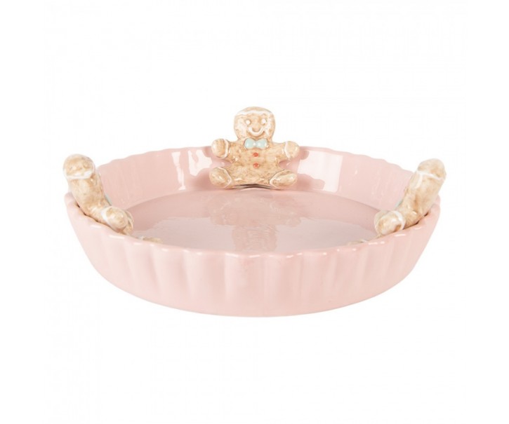 Růžová keramická mísa Perníček Gingerbread - Ø 23*7 cm Clayre & Eef