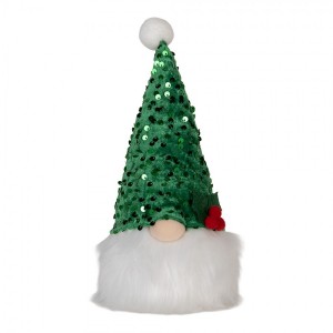 Vánoční svítící dekorace skřítek Gnome LED v zelené čepici - 10*10*25 cm/ 3AA