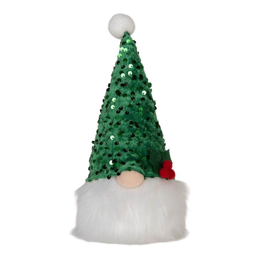 Christmas Decoration With LED Lighting Gnome 10x10x25 Cm Green Synthetic - 10.0 cm