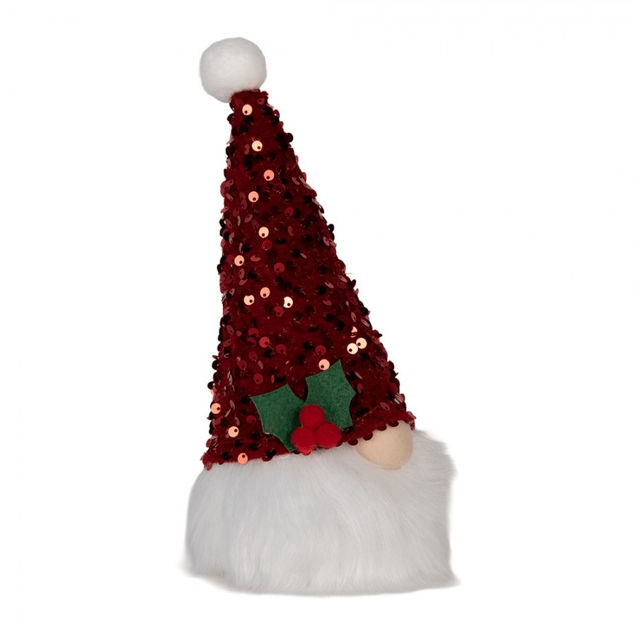 Christmas Decoration With LED Lighting Gnome 10x10x25 Cm Red Synthetic - 10.0 cm