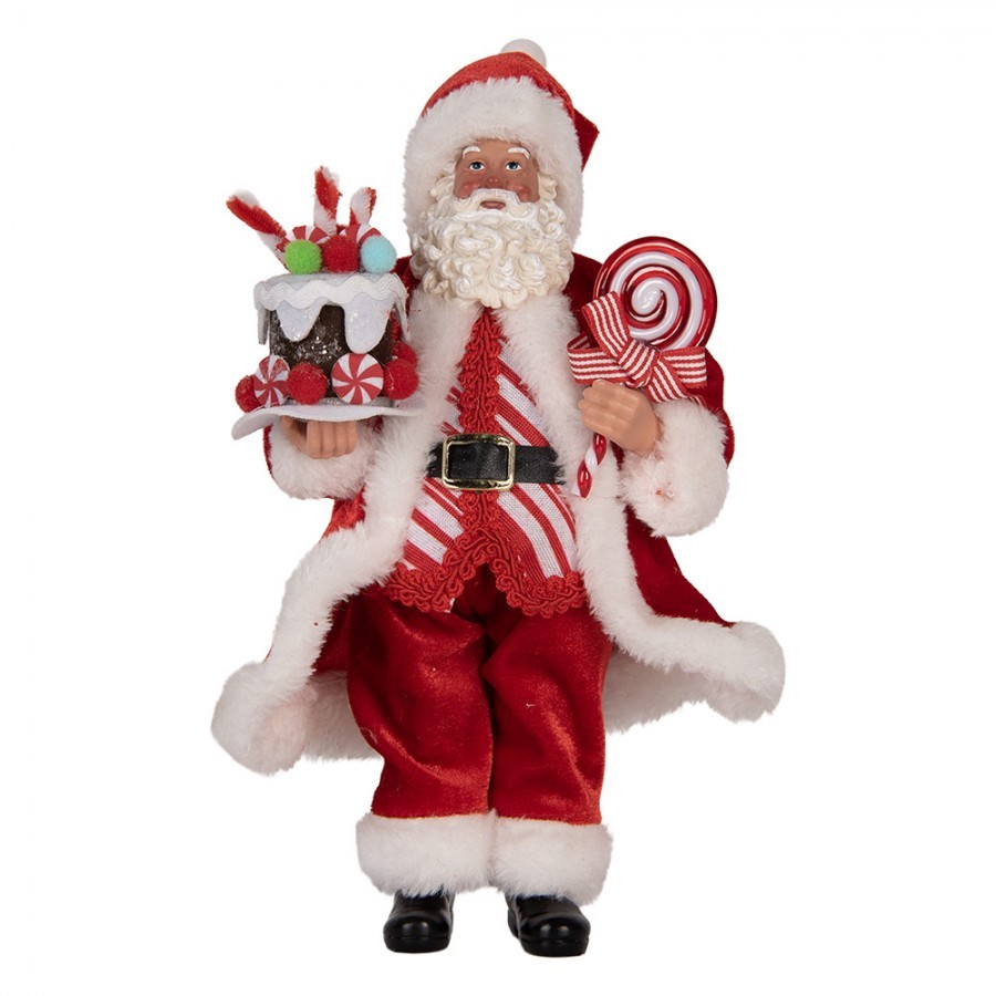 Christmas Decoration Figurine Santa Claus 16x8x28 Cm Red Textile - 16.0 cm