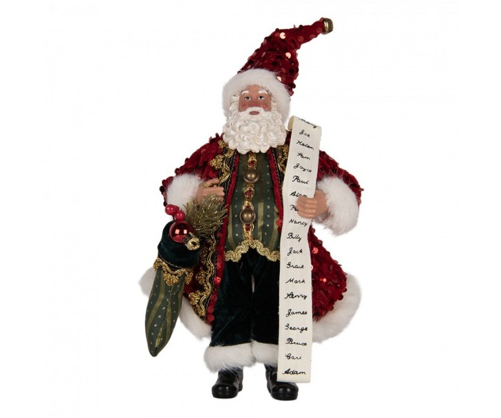 Christmas Decoration Figurine Santa Claus 16x8x28 Cm Red Textile - 16.0 cm Clayre & Eef