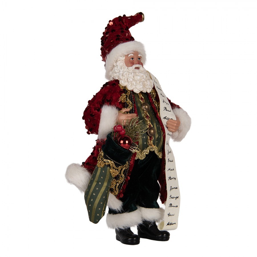 Christmas Decoration Figurine Santa Claus 16x8x28 Cm Red Textile - 16.0 cm