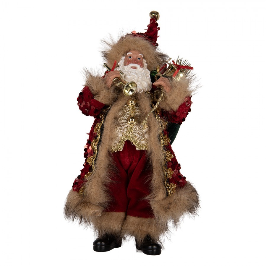Christmas Decoration Figurine Santa Claus 16x12x31 Cm Red Textile - 16.0 cm