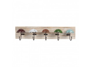 Dřevěný nástěnný věšák s 5ti háčky s deštníky Umbrella - 60*10*12 cm