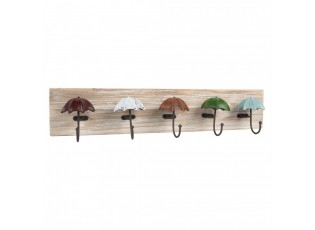 Dřevěný nástěnný věšák s 5ti háčky s deštníky Umbrella - 60*10*12 cm