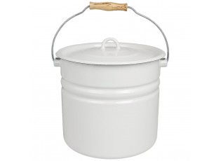 Bílý smaltovaný kbelík s víkem Emil´s Enamel Offwhite - Ø 28*27 cm / 12L