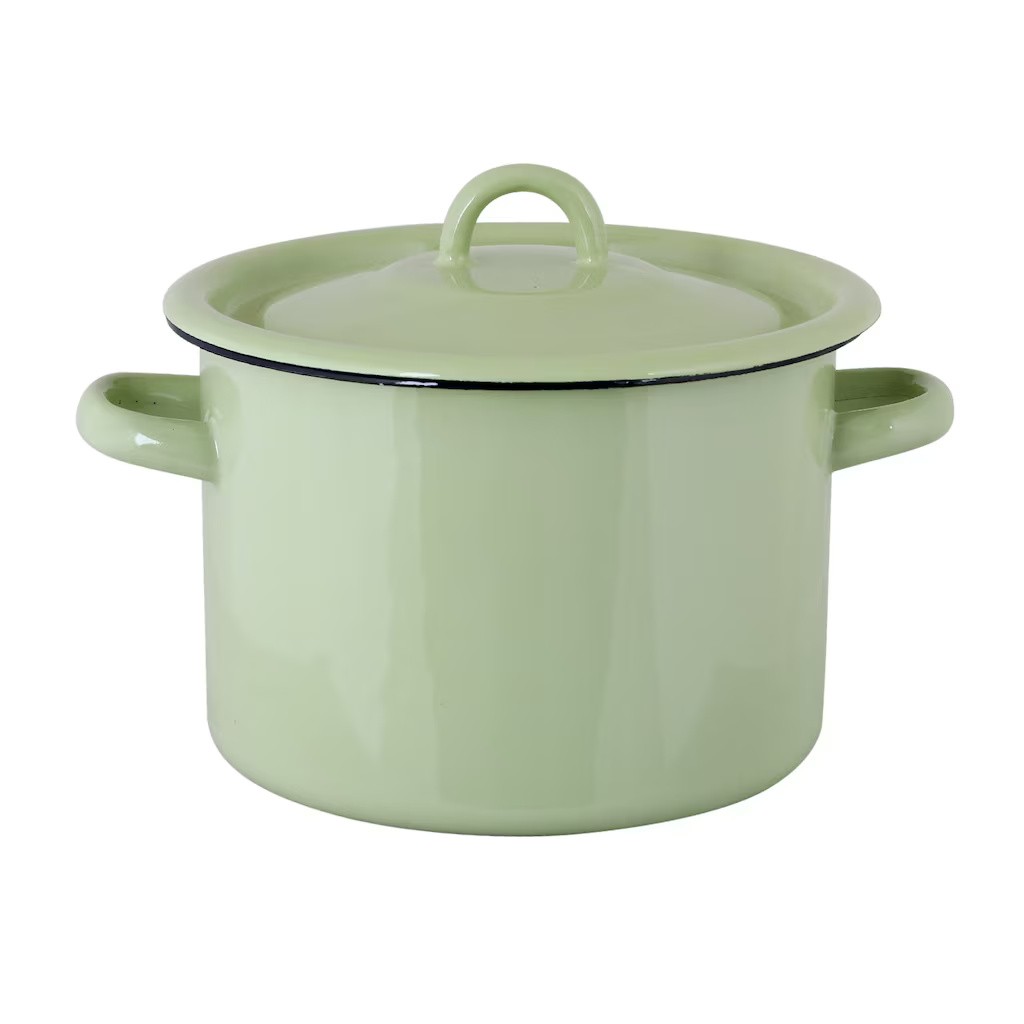 Zelený smaltovaný hrnec s víkem Emil´s Enamel Green - Ø 18*17cm / 3L
