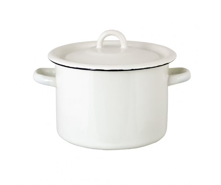 Bílý smaltovaný hrnec s víkem Emil´s Enamel Offwhite - Ø 18*17cm / 3L Strömshaga