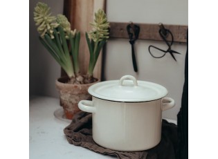 Bílý smaltovaný hrnec s víkem Emil´s Enamel Offwhite - Ø 18*17cm / 3L