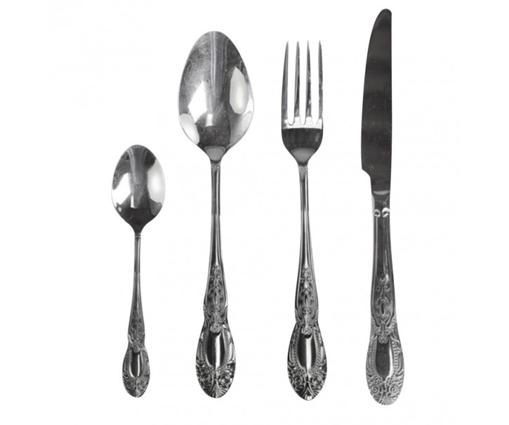 4-dílná stříbrná lesklá sada příboru Ornament - 23cm Chic Antique