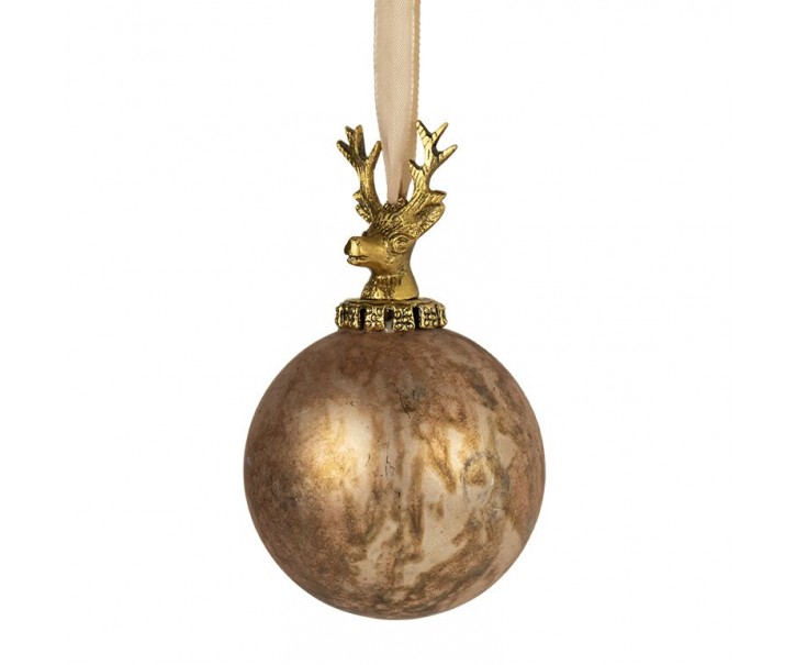 Hnědá antik skleněná vánoční koule s jelenem Deer - Ø 12*19 cm Mars & More 