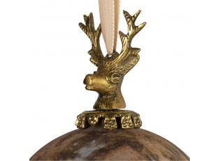 Hnědá antik skleněná vánoční koule s jelenem Deer - Ø 12*19 cm