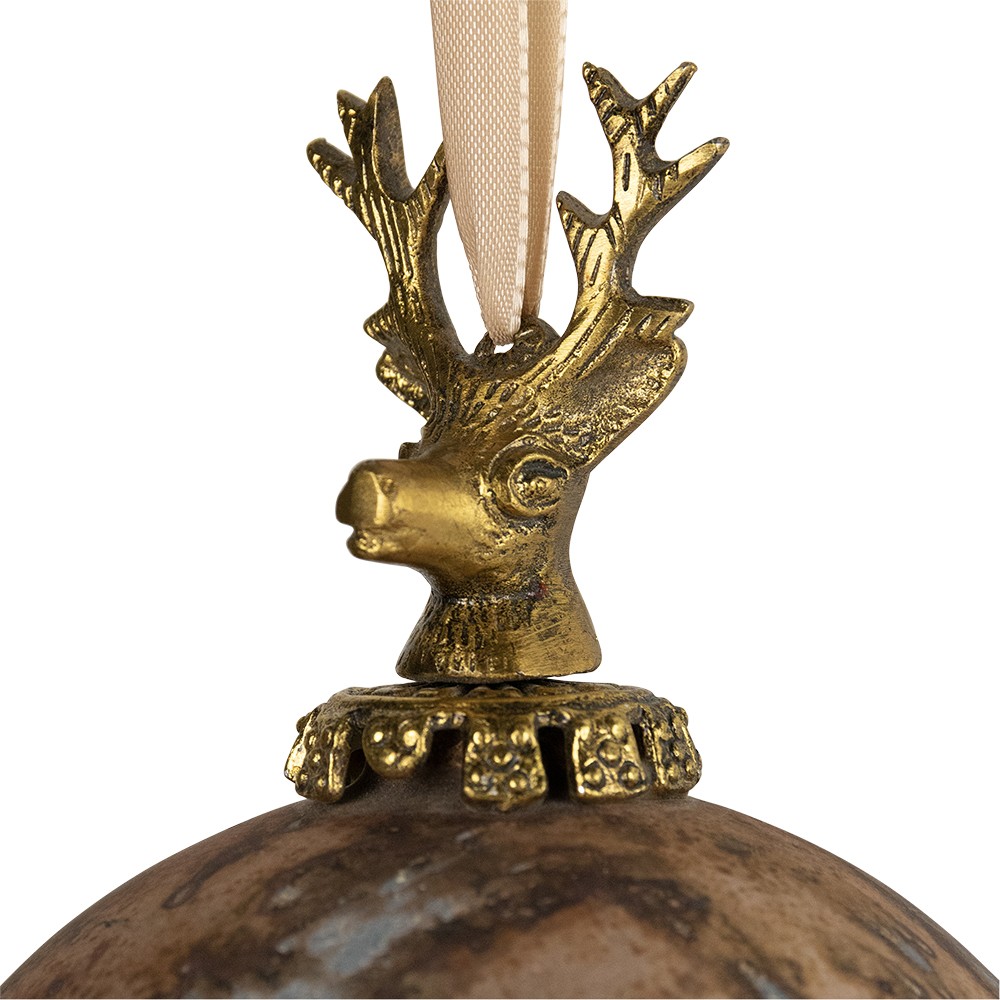 Hnědá antik skleněná vánoční koule s jelenem Deer - Ø 12*19 cm