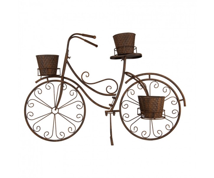 Hnědý antik kovový držák na květiny kolo s květináčky Bicycle - 107*35*70 cm Clayre & Eef