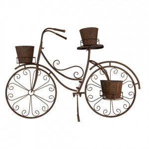 Hnědý antik kovový držák na květiny kolo s květináčky Bicycle - 107*35*70 cm