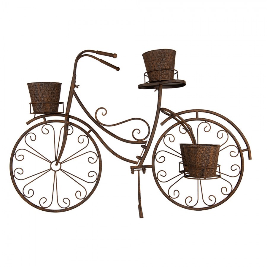 Hnědý antik kovový držák na květiny kolo s květináčky Bicycle - 107*35*70 cm