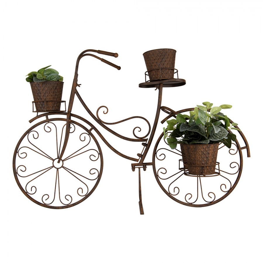 Hnědý antik kovový držák na květiny kolo s květináčky Bicycle - 107*35*70 cm