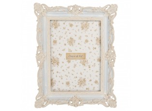 Modrý pastelový fotorámeček s béžovým zdobením - 18*3*23 cm / 13*18 cm