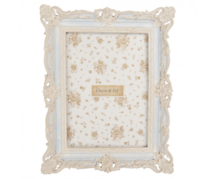 Modrý pastelový fotorámeček s béžovým zdobením - 18*3*23 cm / 13*18 cm Clayre & Eef