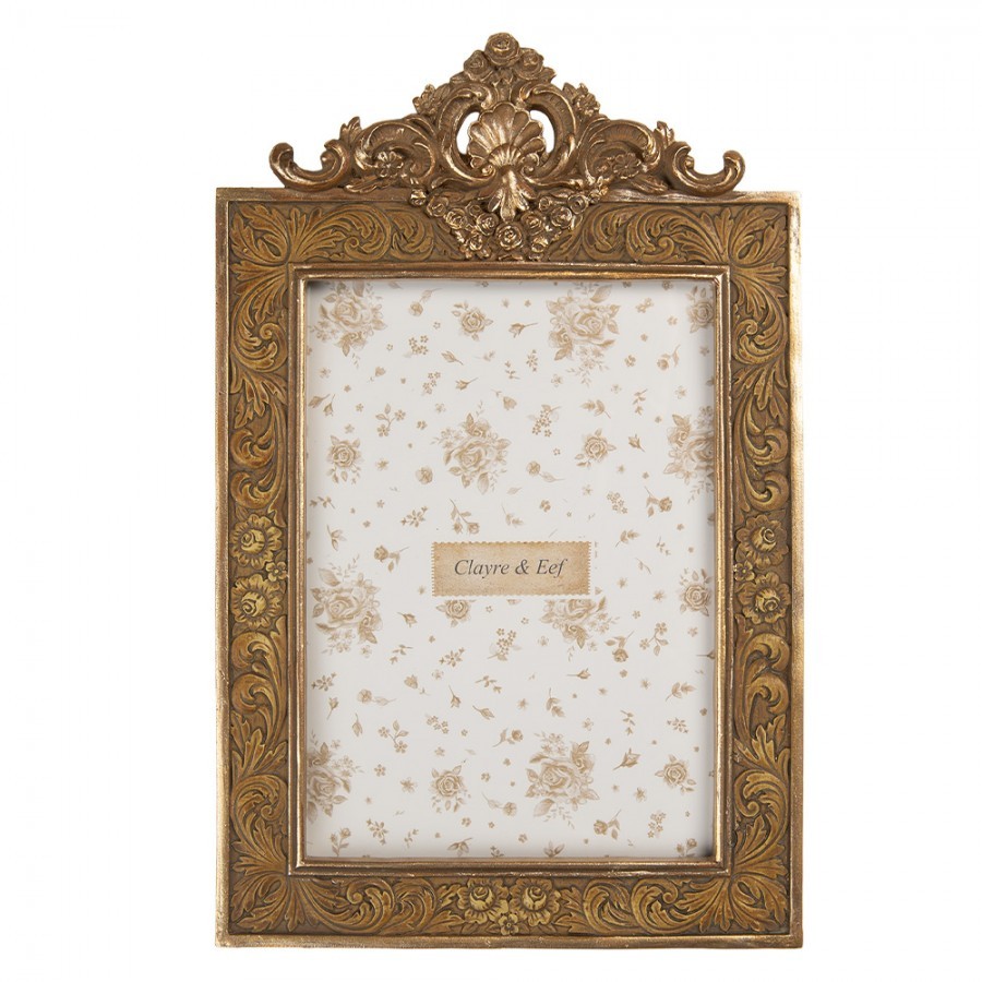 Zlatý antik fotorámeček s květy a ornamenty - 17*2*26 cm / 13*18 cm