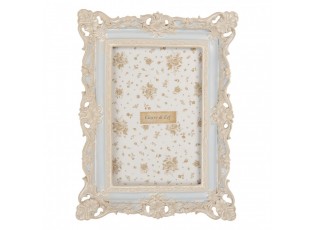 Modrý pastelový fotorámeček s béžovým zdobením - 16*3*21 cm / 10*15 cm